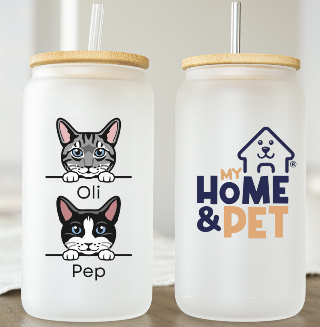 My Home & Pet Personalized 16 oz Frosted Glass Tumbler