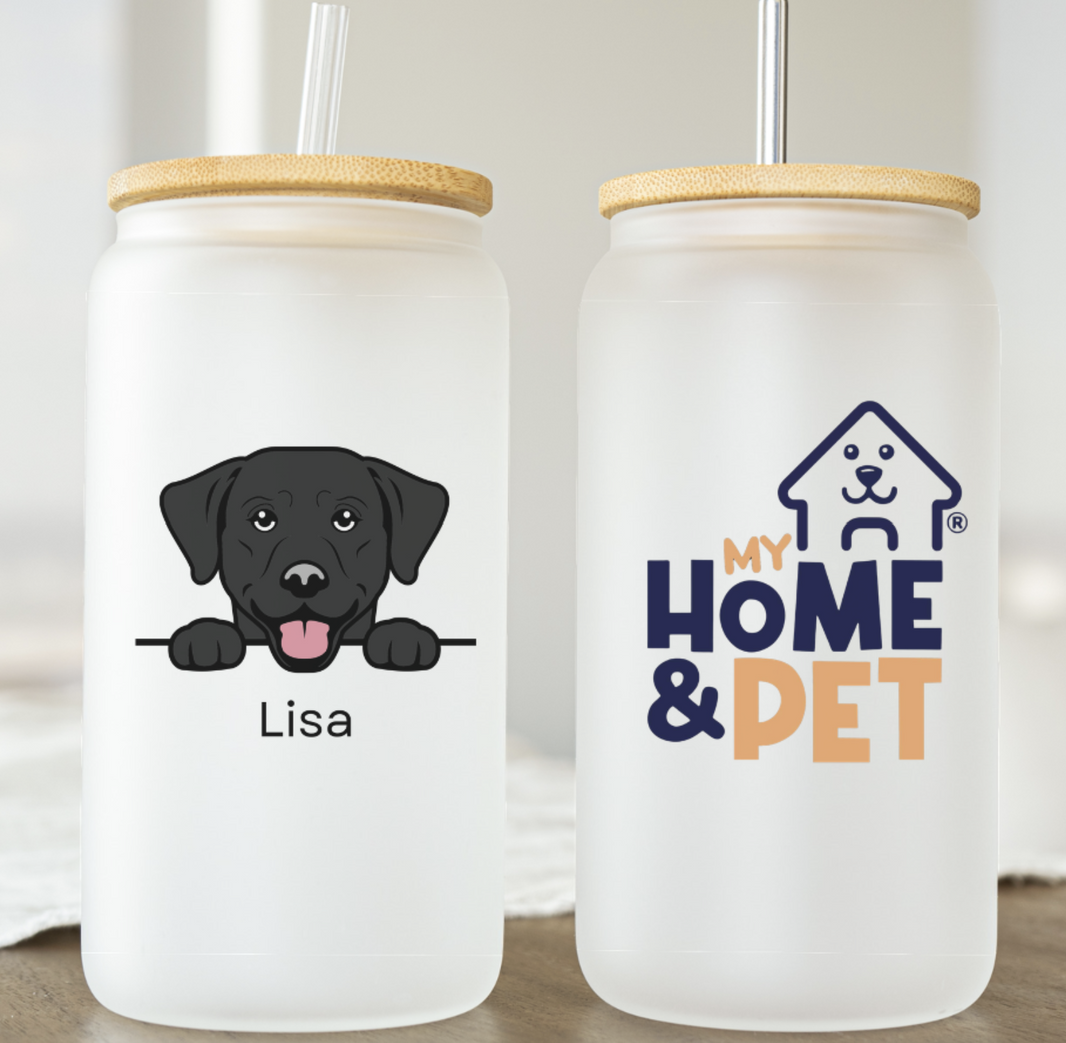 My Home & Pet Personalized 16 oz Frosted Glass Tumbler